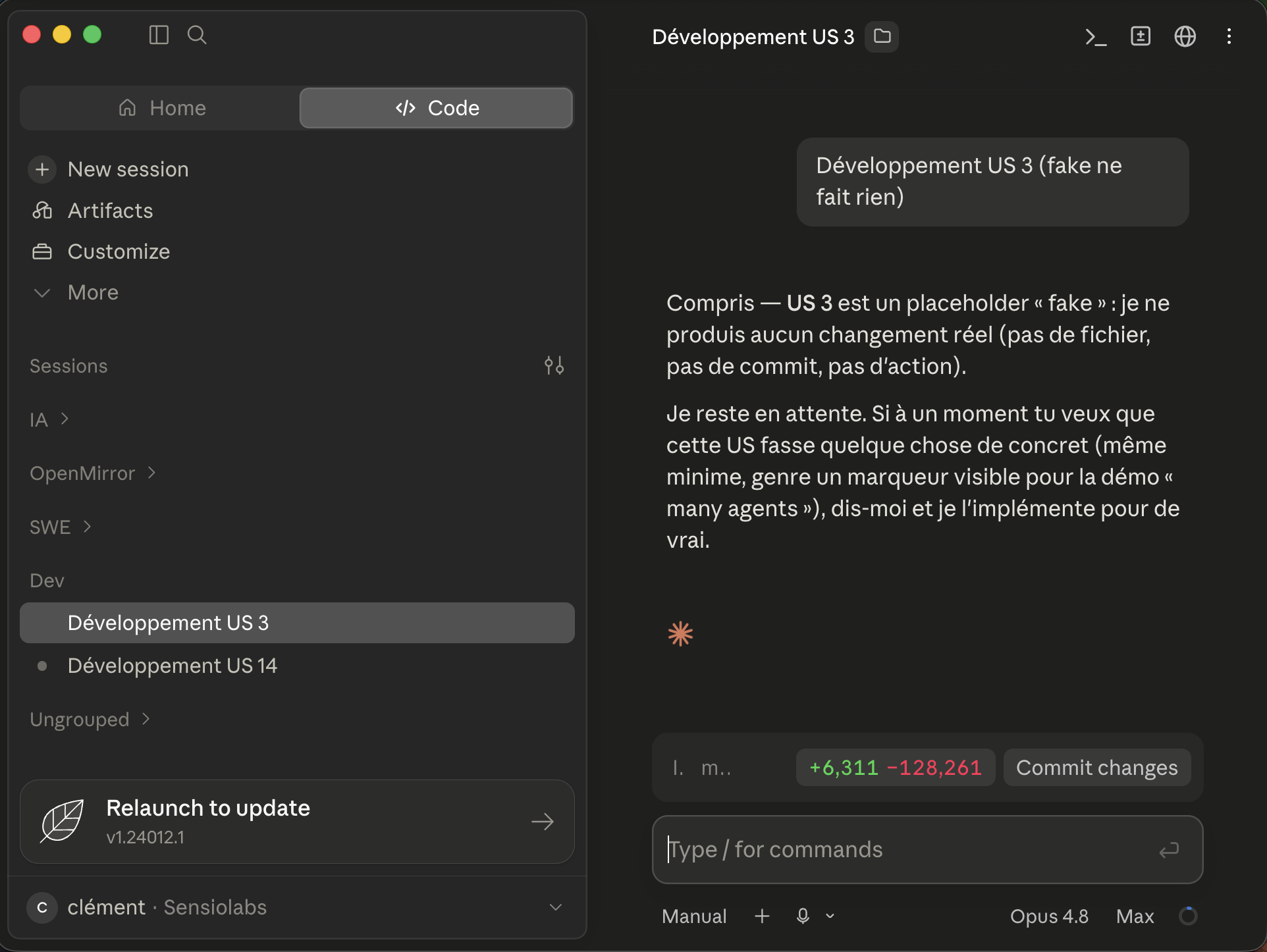 Claude Desktop, deux sessions de dev